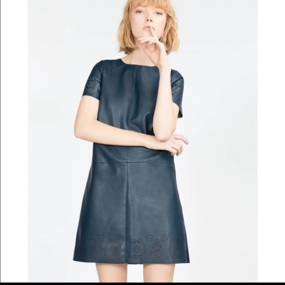 Zara | Dresses | Zara Faux Leather Laser Cut Lace Dress | Poshmark